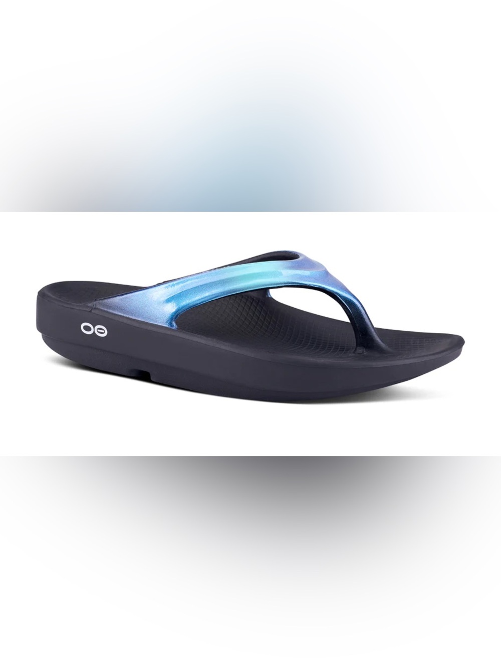 OOFOS OOlala Luxe Metallic Ombre Blue Recovery Slip On Sandals Women’s Shoe Sz 6